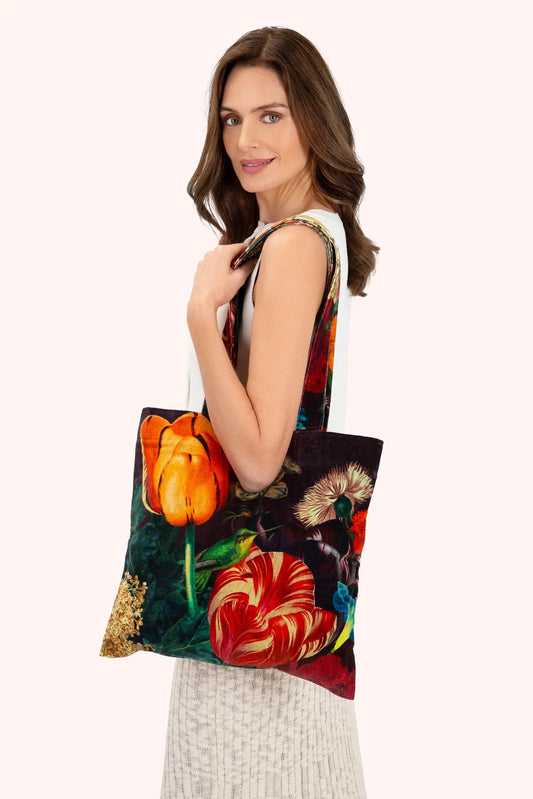 Powder Design Velvet Tote Bag - Opulant Florals, Chocolate