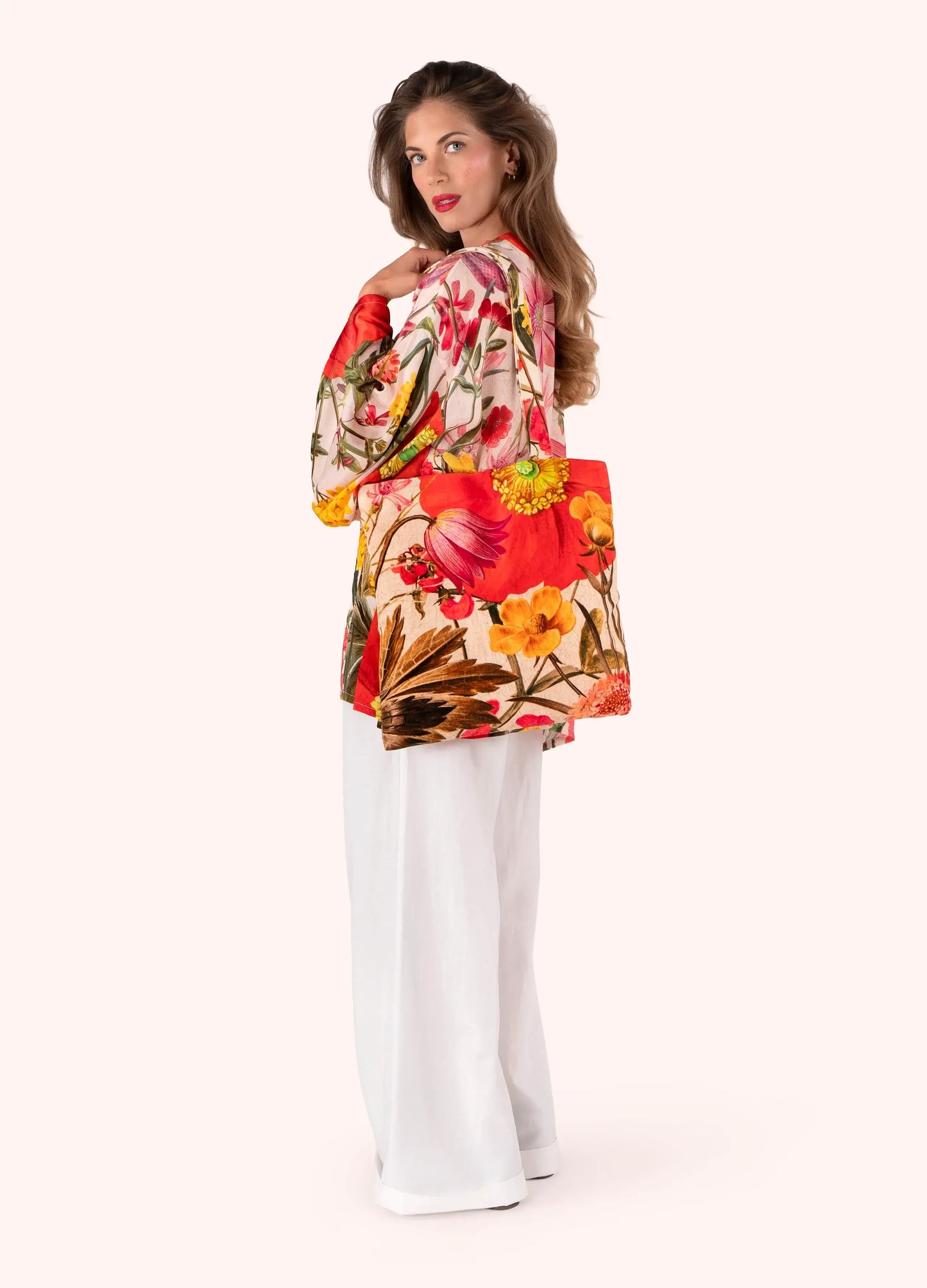 Powder Design Velvet Tote Bag - Fine Flowers in Cream