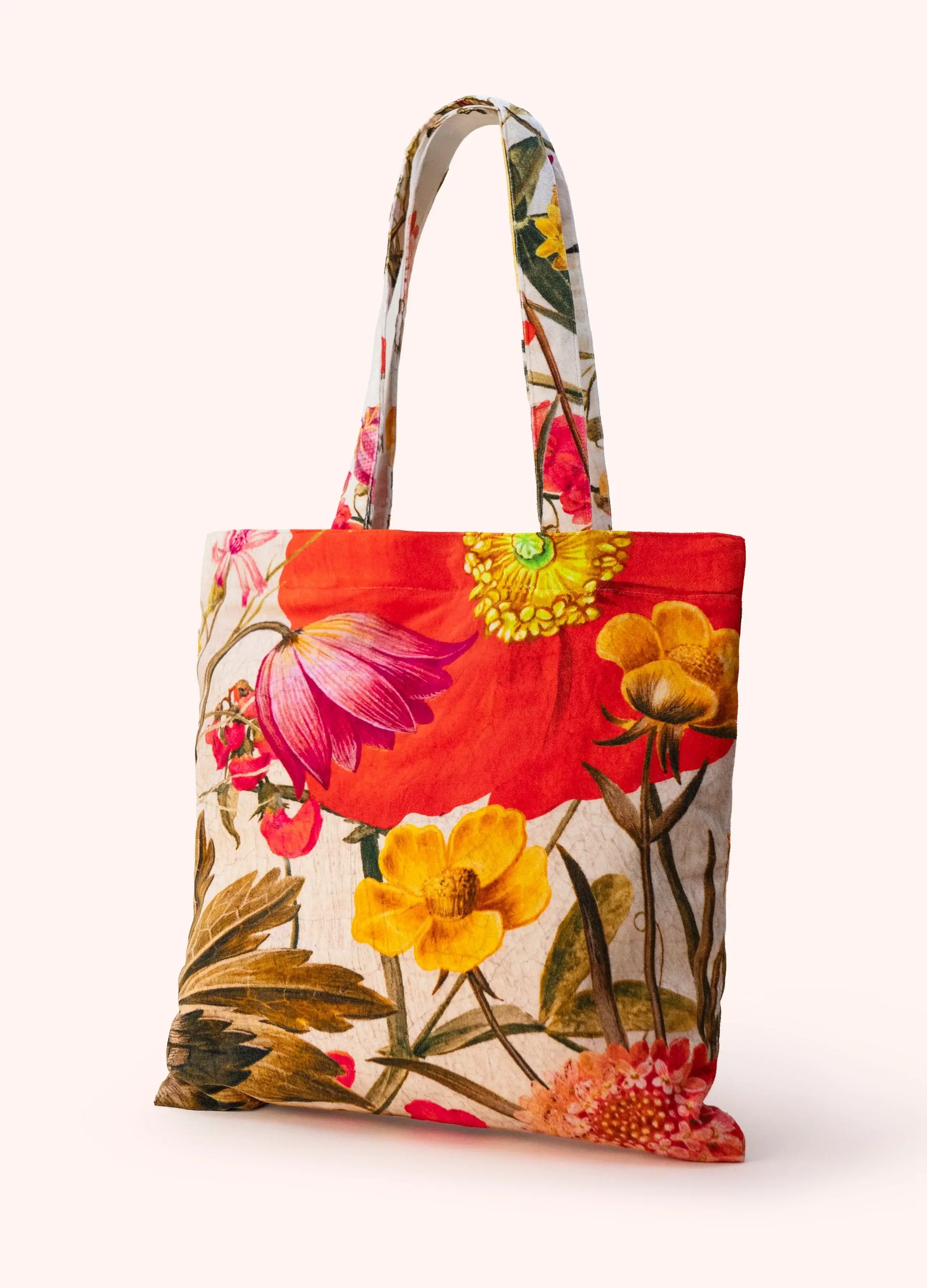Powder Design Velvet Tote Bag - Fine Flowers in Cream
