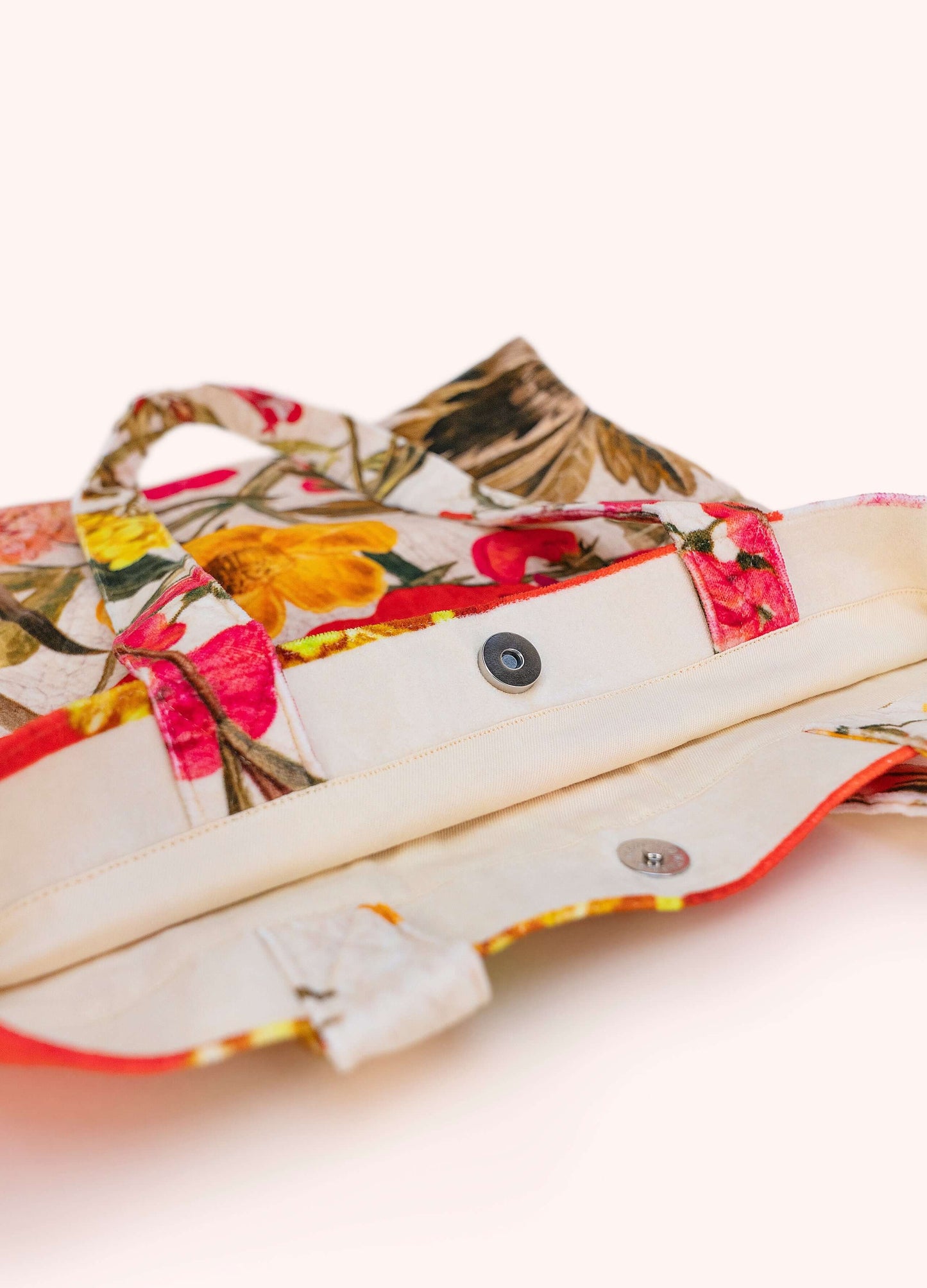 Powder Design Velvet Tote Bag - Fine Flowers in Cream