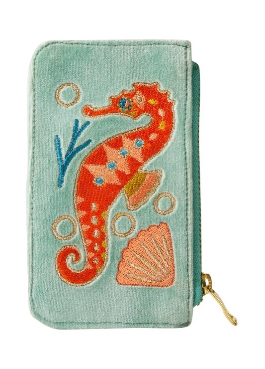 Powder Design Velvet Card Holder - Sparkling Seahorse - Aqua