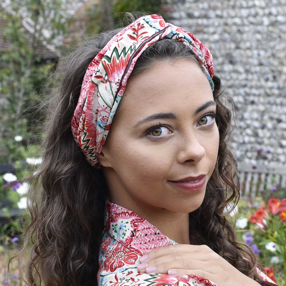 Powellcraft - Cream, Red, Pink & Blue Viscose Headband
