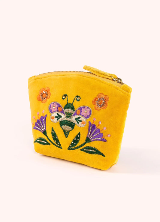 Powder Design Embroidered Velvet Mini Pouch - Brilliant Bumblebee