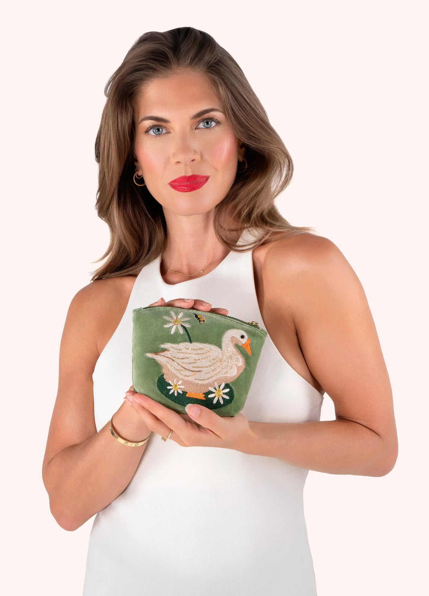 Powder Design Embroidered Velvet Mini Pouch - Garden Goose