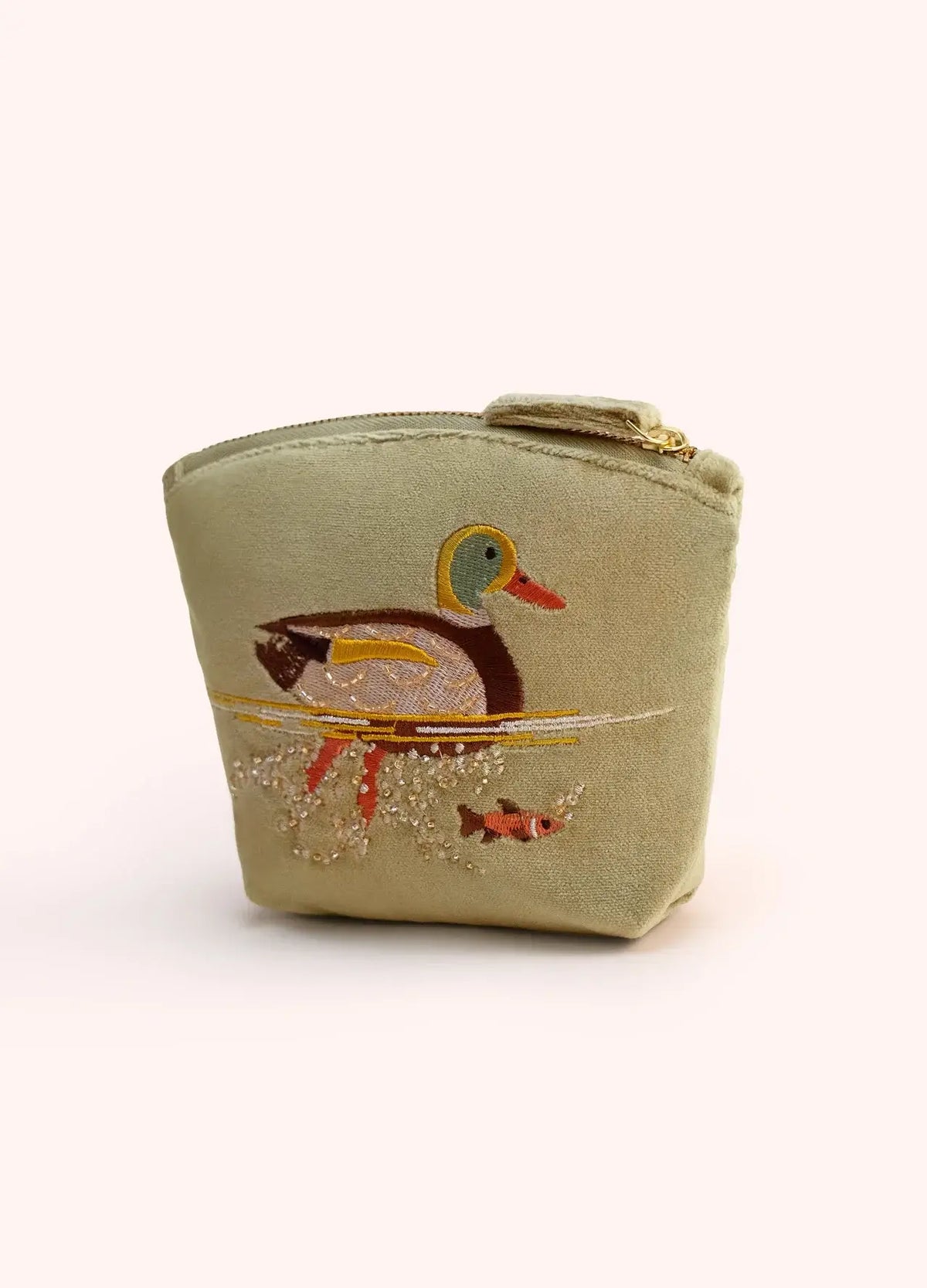 Powder Design Embroidered Velvet Mini Pouch - Duck
