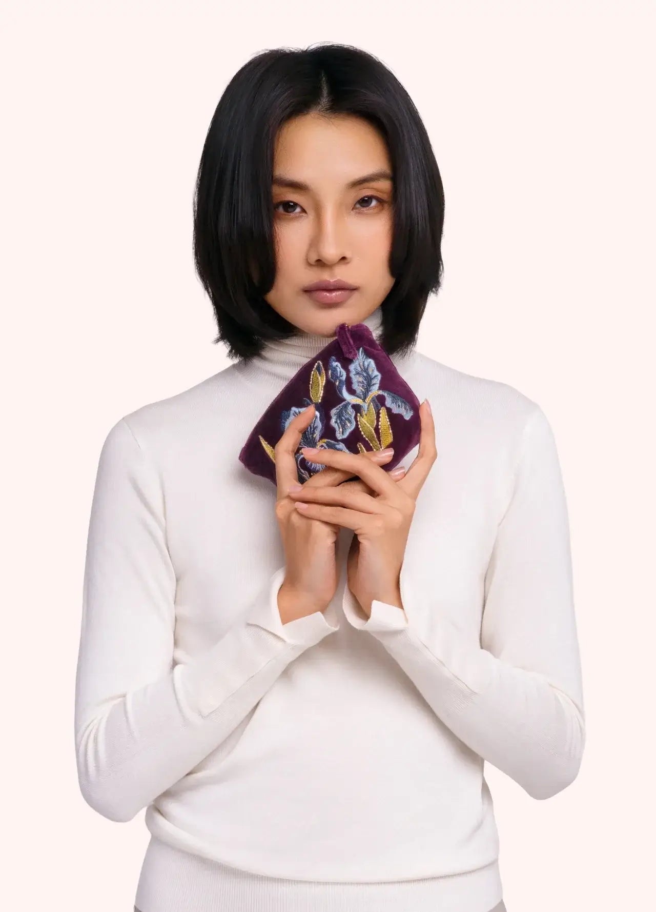 Powder Design Embroidered Velvet Mini Pouch - Iris