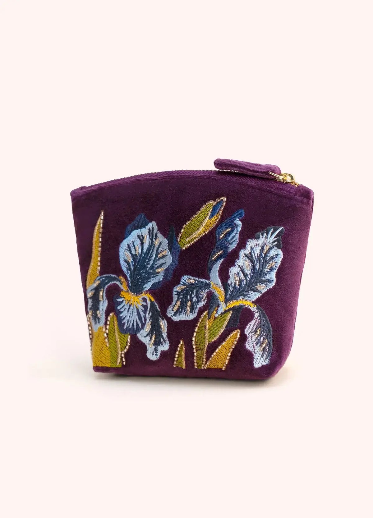 Powder Design Embroidered Velvet Mini Pouch - Iris