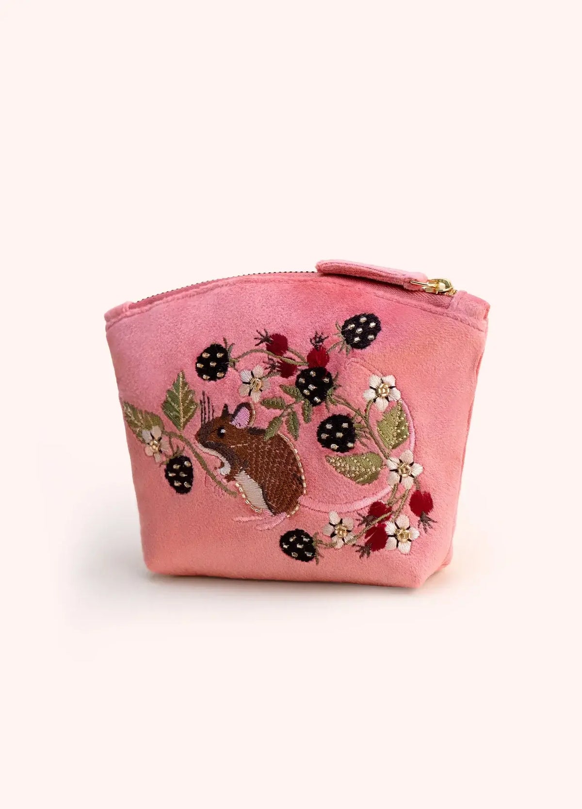 Powder Design Embroidered Velvet Mini Pouch - Mouse