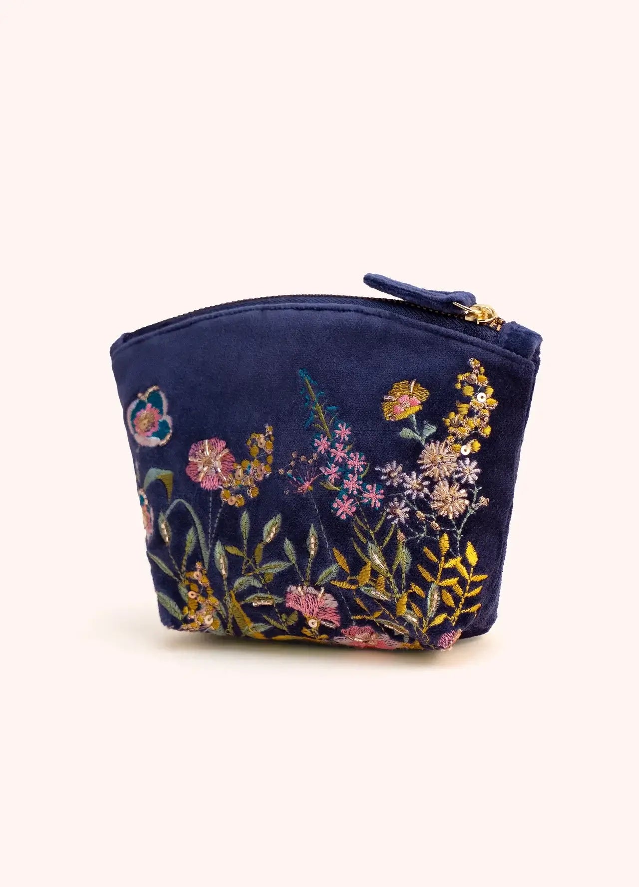 Powder Design Embroidered Velvet Mini Pouch - Navy Hedgerow
