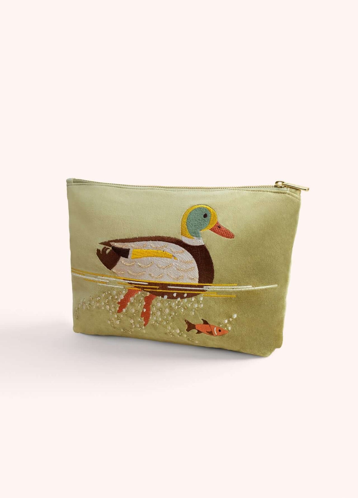 Powder Design Embroidered Zip Pouch - Duck