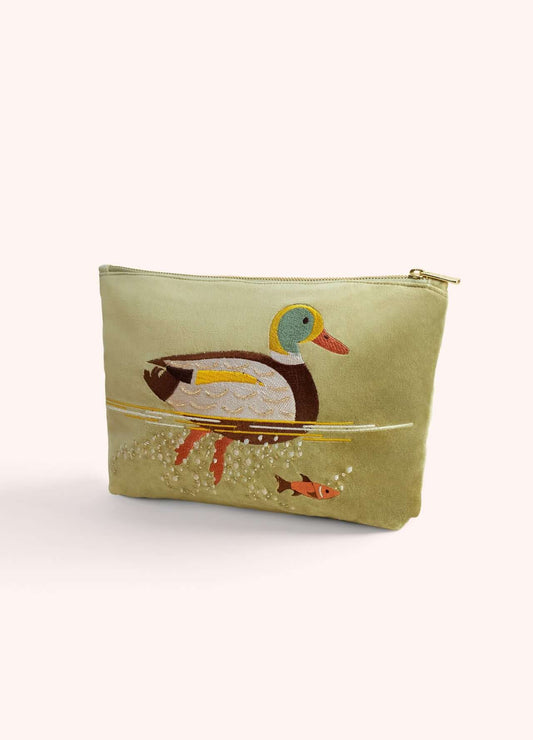 Powder Design Embroidered Zip Pouch - Duck