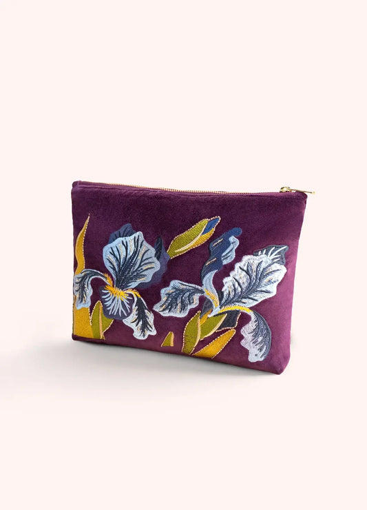 Powder Design Embroidered Zip Pouch - Iris