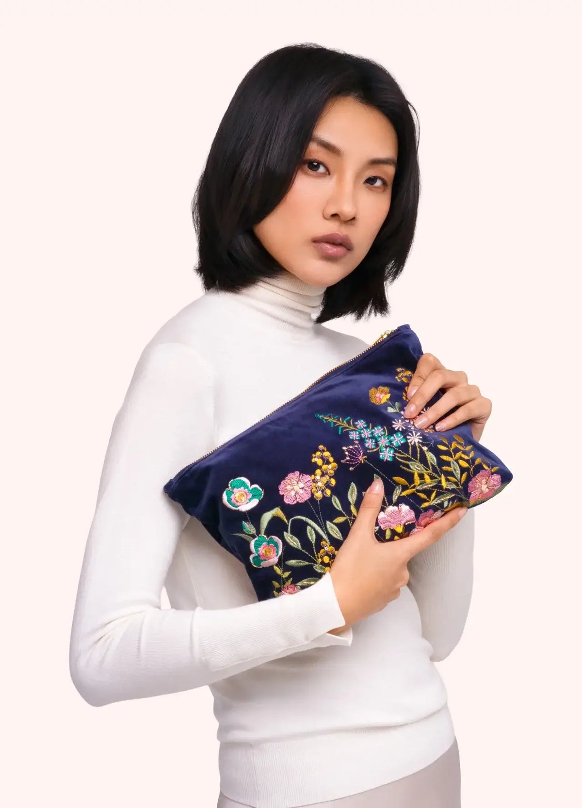 Powder Design Embroidered Zip Pouch - Navy Hedgerow