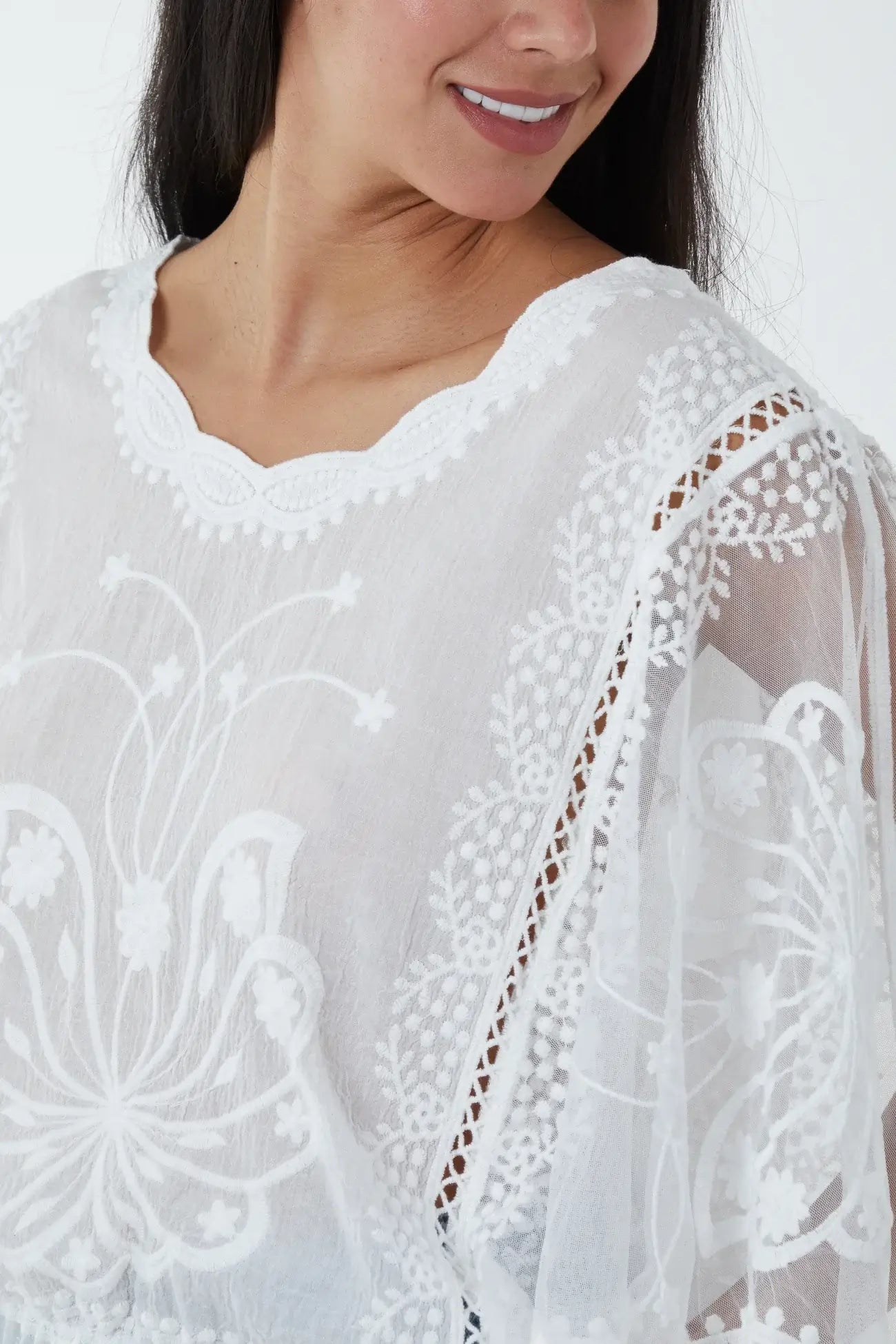 Camellia Floral Lace Butterfly Sleeve Blouse