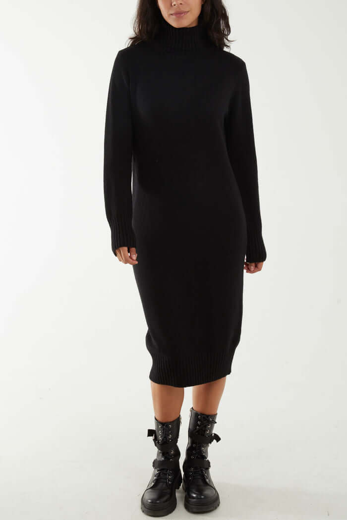 Carys Soft Knit Roll Neck Midi Jumper Dress