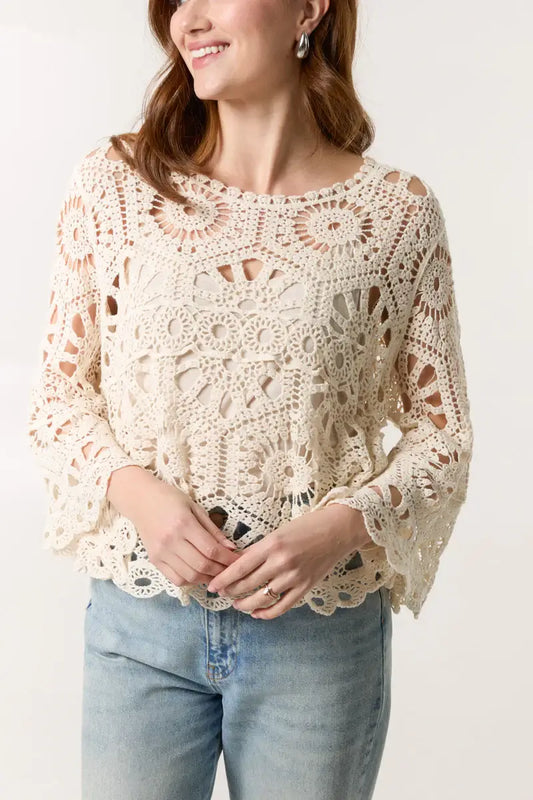 Jasmine Flared Sleeve Crochet Top