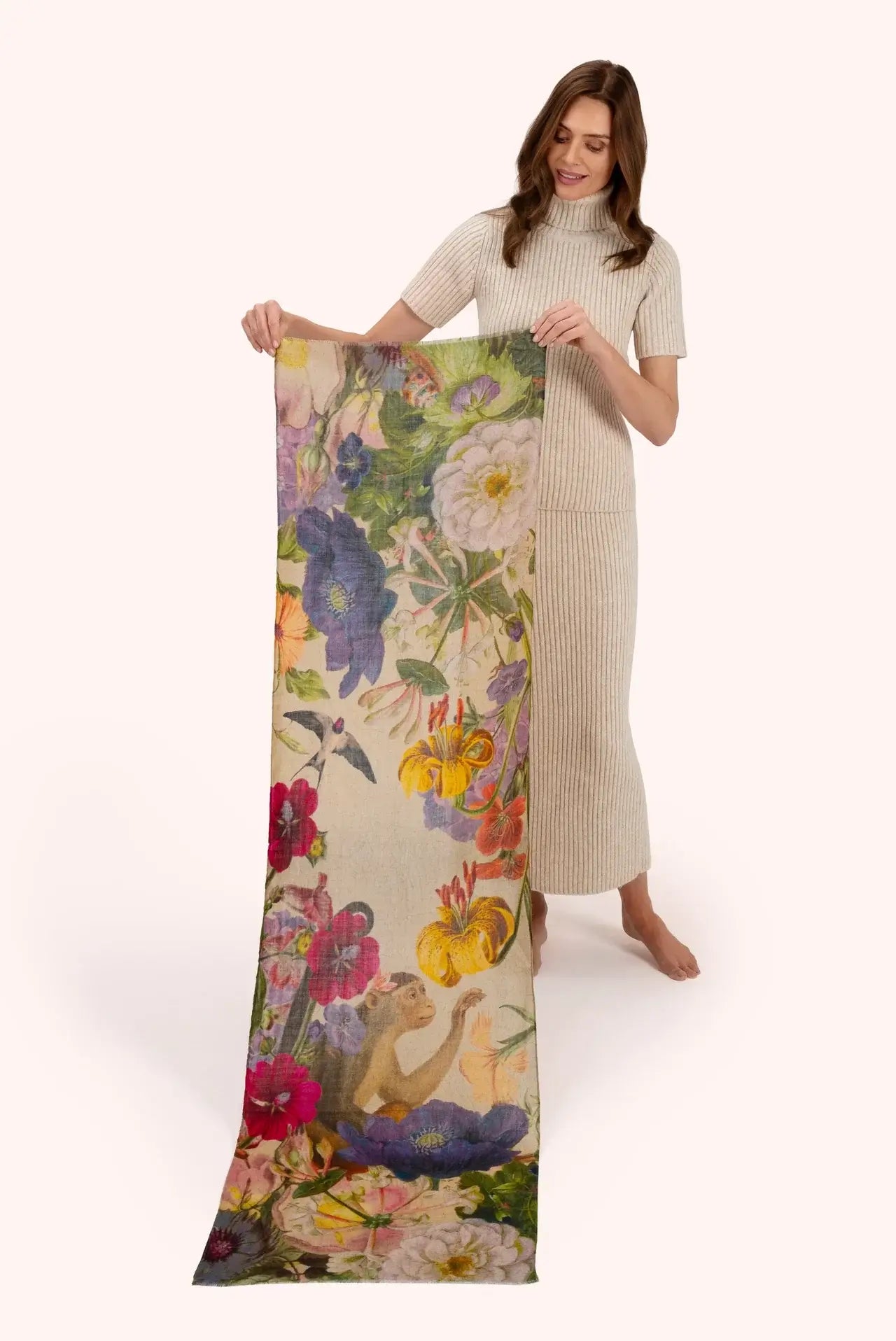 Powder Design Wool Wrap Scarf - Autumn Posy, Cream