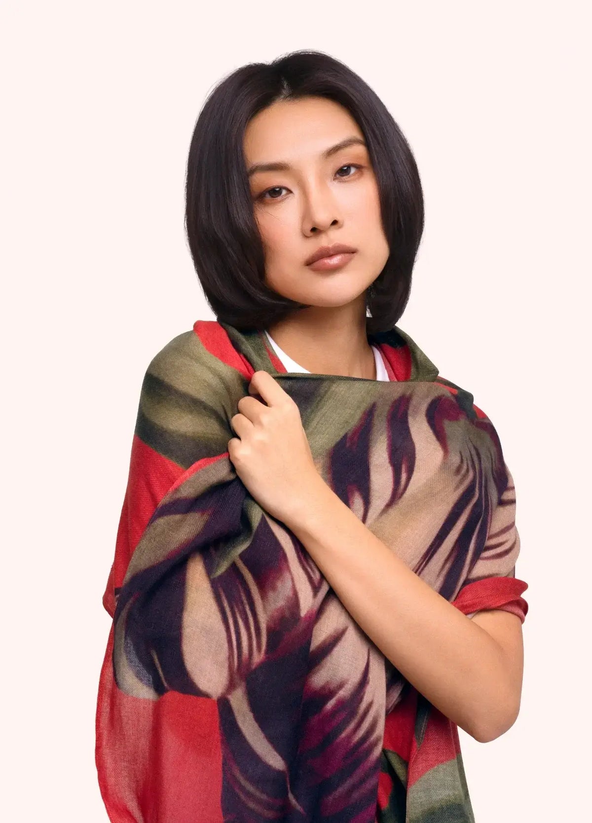 Powder Design Wool Wrap Scarf - Tulip