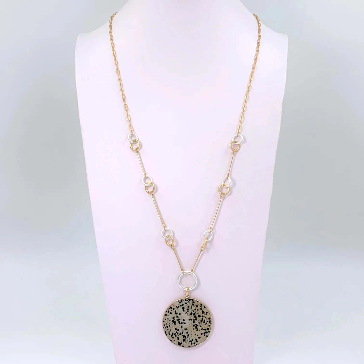 Long leopard jasper disc necklace