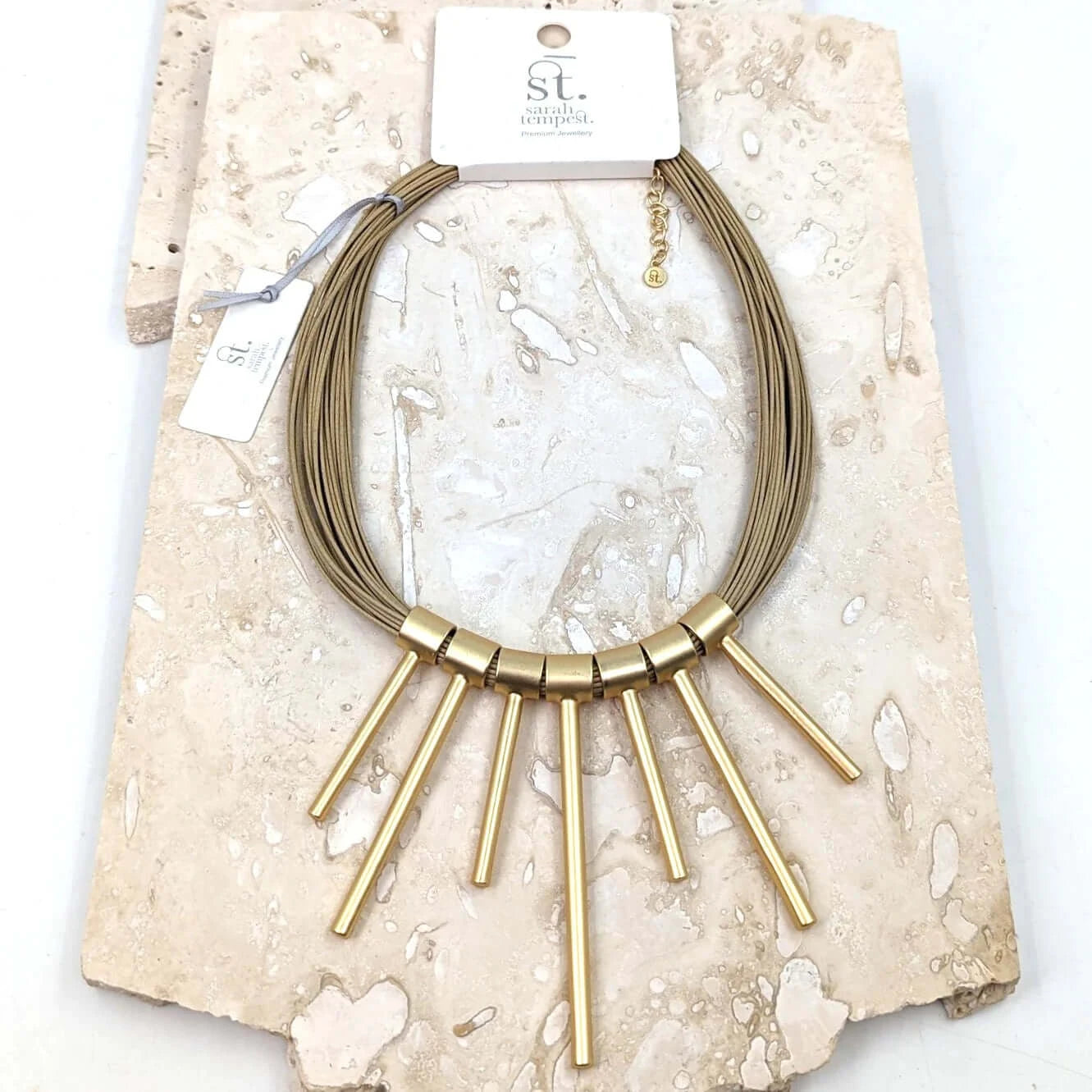 Statement bars necklace on multi fine wax card