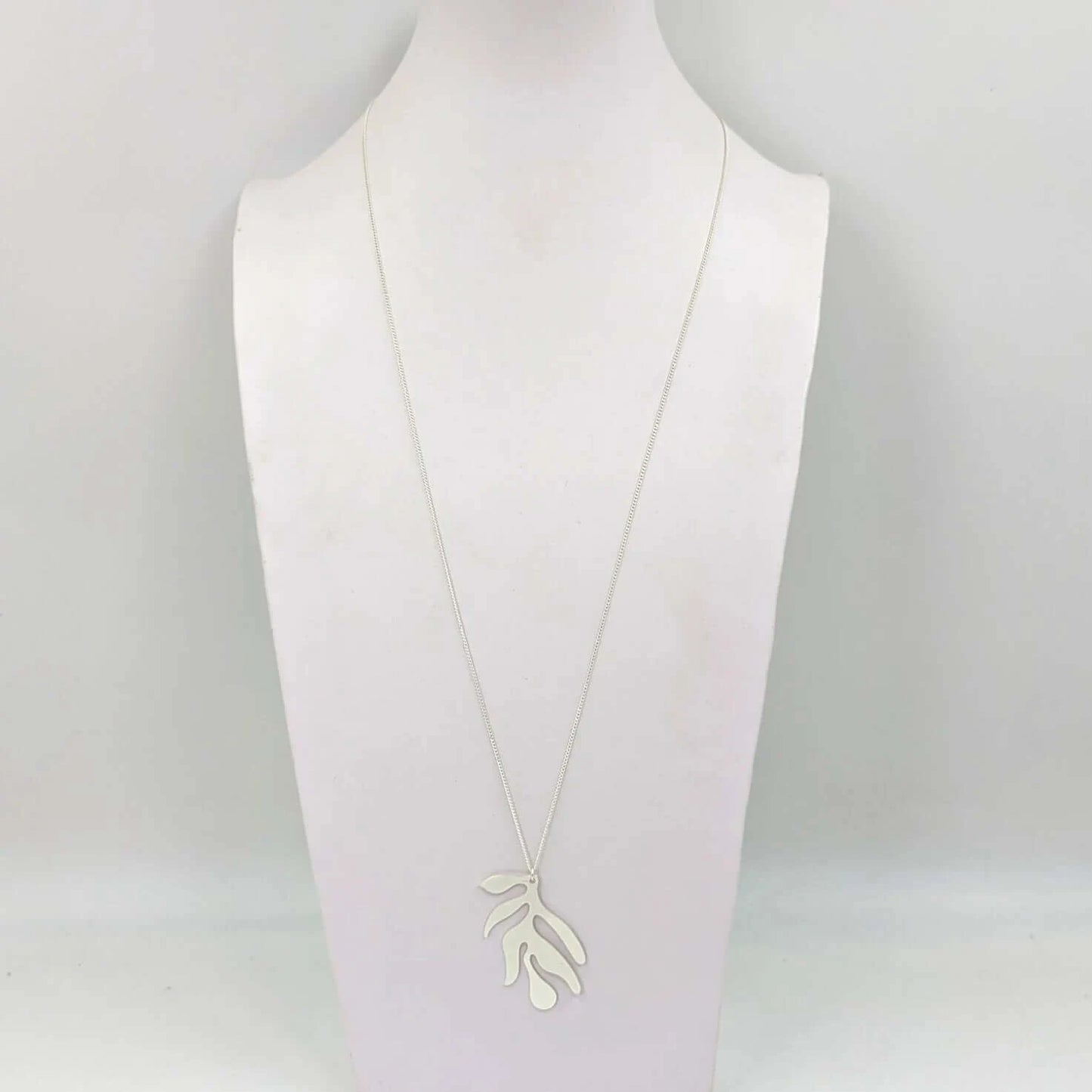 Organic leaf shape long necklace - silver
