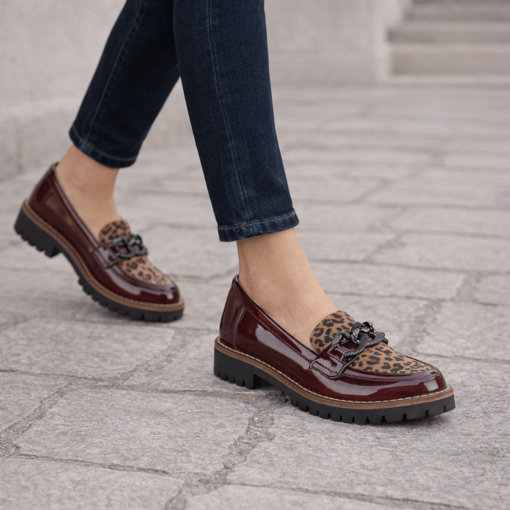 Shoes by Emma - Bombay Burgundy Patent/Leopard Ladies Shoe