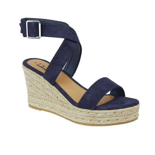 Cipriani Ladies Crossover Ankle Wedge Sandal - Navy