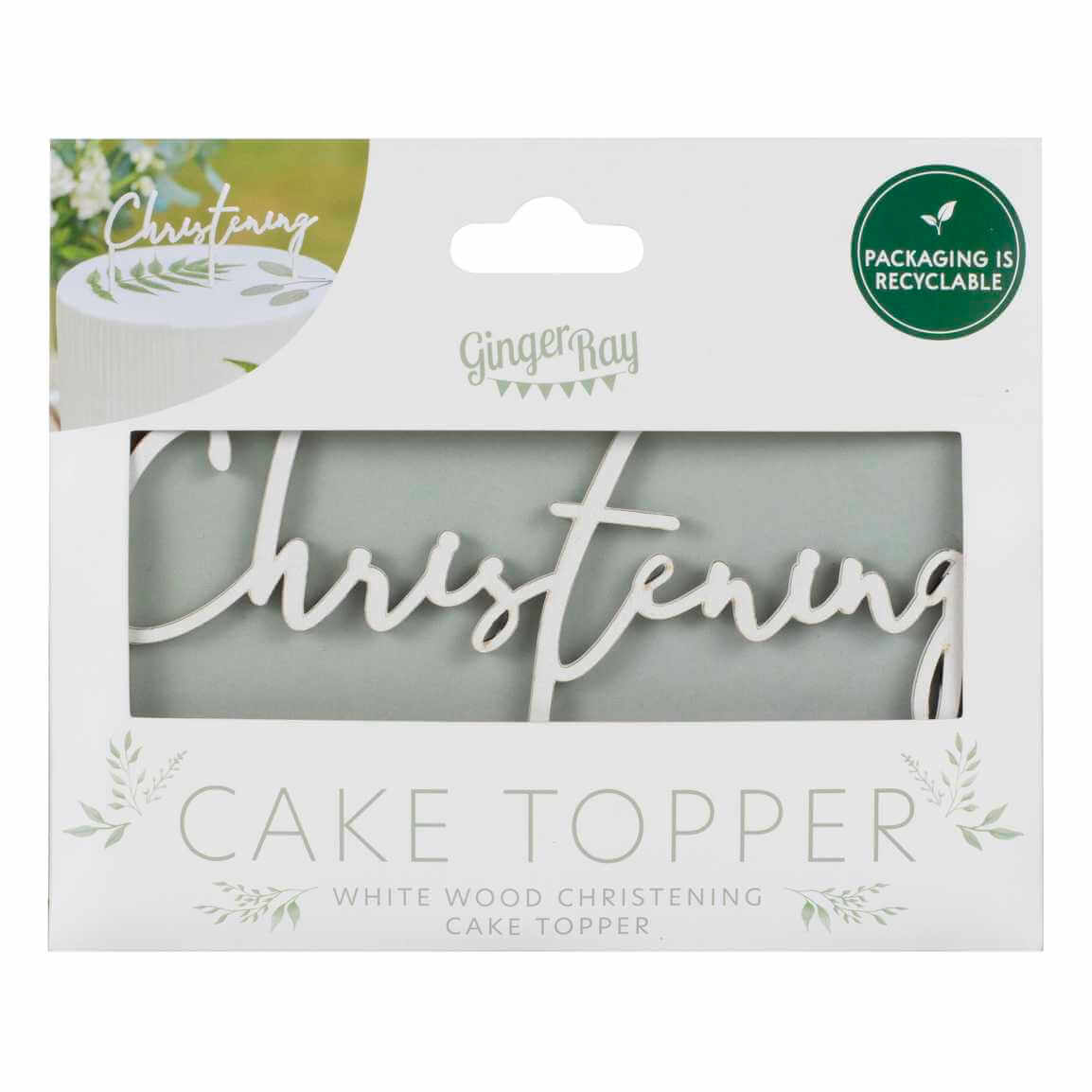 White Wooden Christening Cake Topper