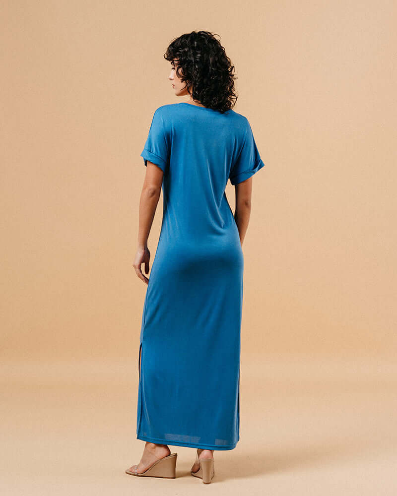 Grace & Mila - Margaux V Neck Bleu Long Dress