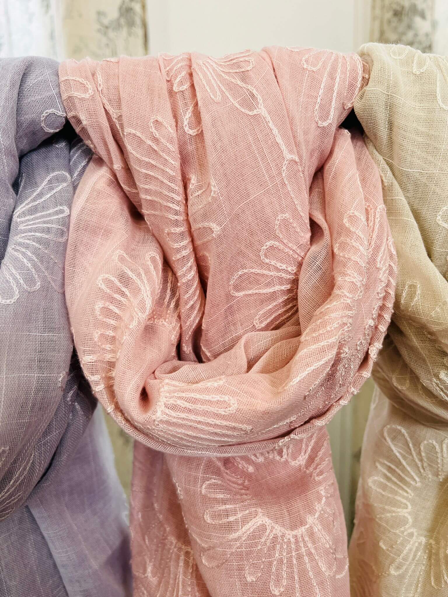 Embroidered Daisy Summer Scarf