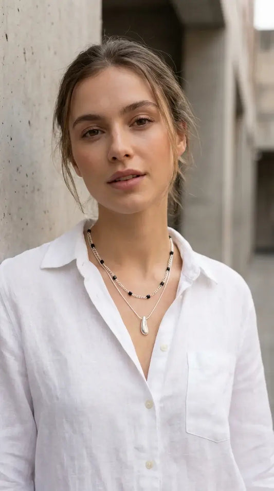 Envy Jewellery - Short silver double layer necklace with grey crystals