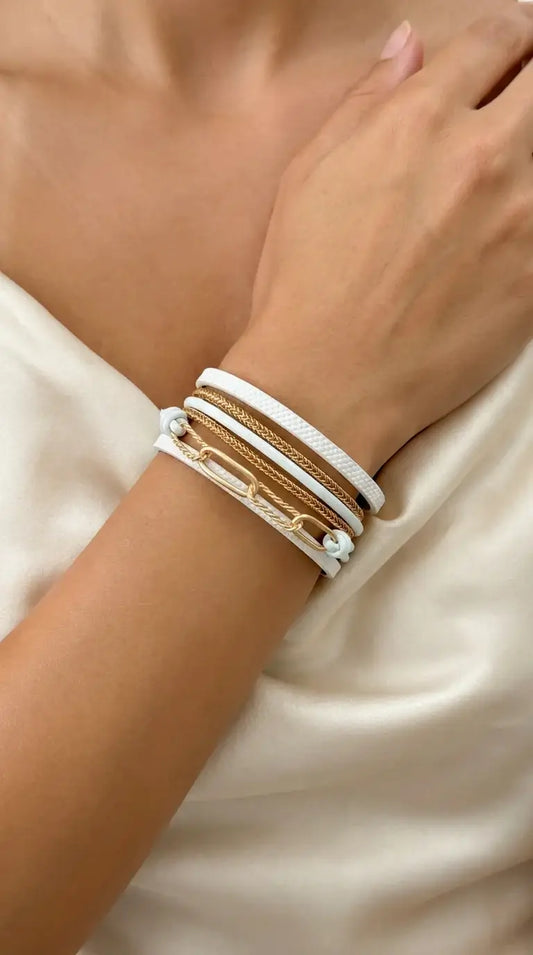 Envy Jewellery - White faux leather and gold chain multi strand bracelet