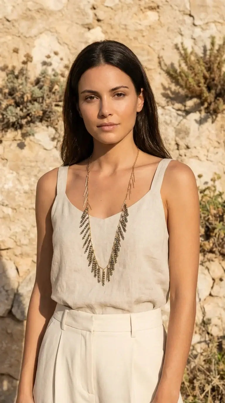 Envy Jewellery - Long gold and grey fringe necklace