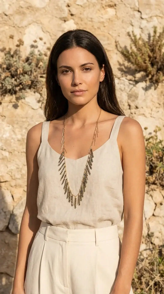 Envy Jewellery - Long gold and grey fringe necklace