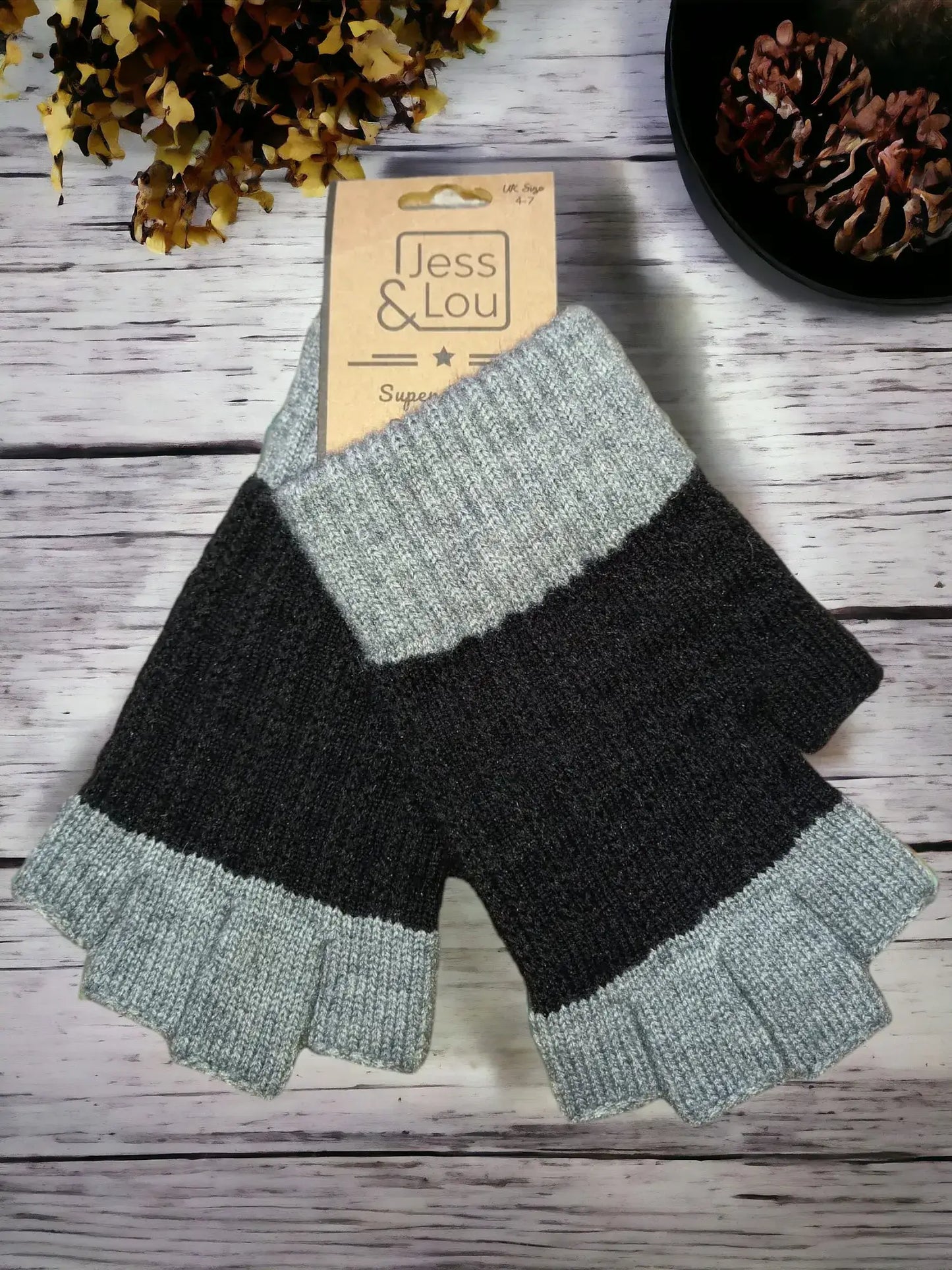 Jess & Lou - Cosy Open Finger Two-Tone Gloves