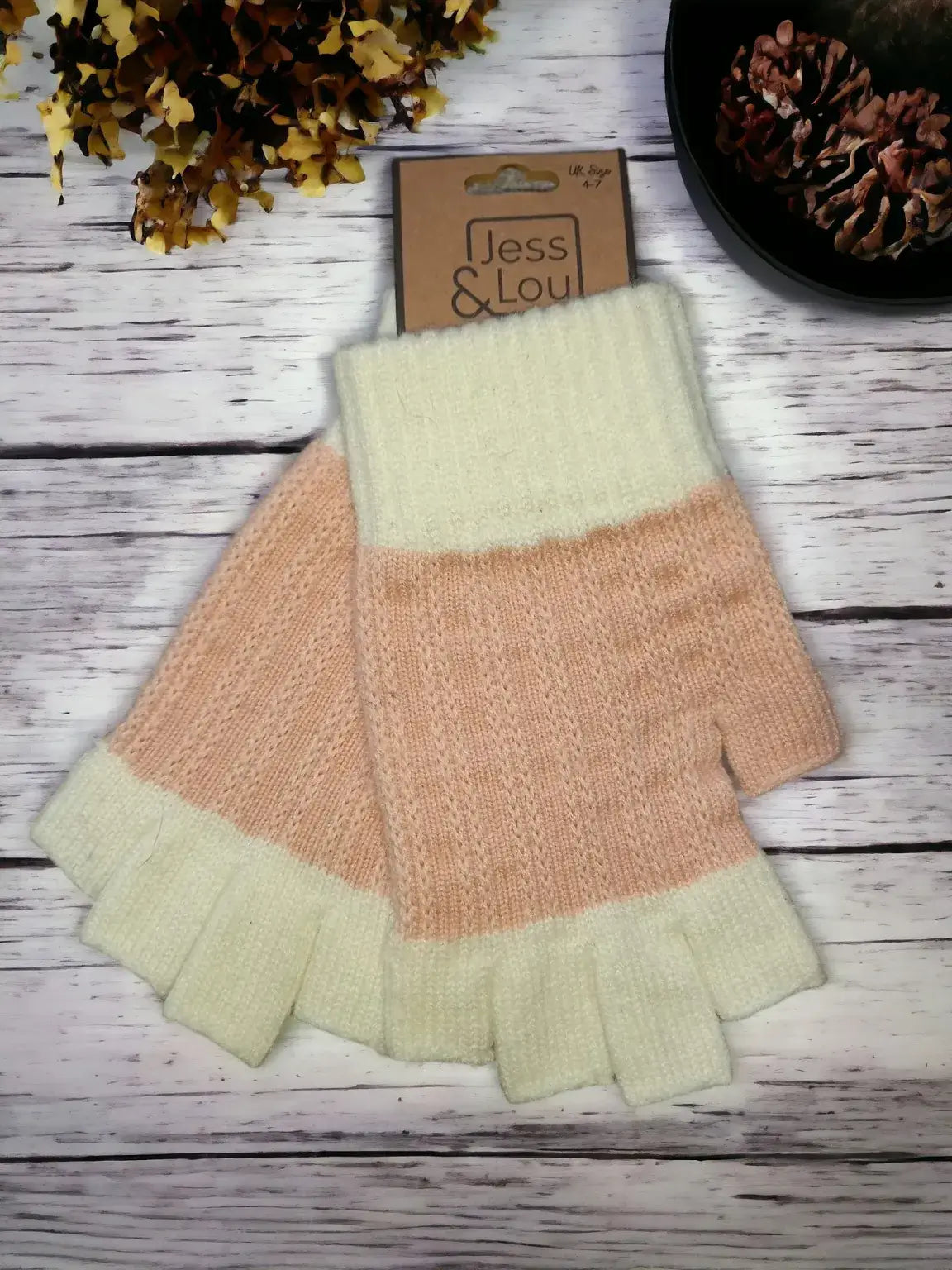 Jess & Lou - Cosy Open Finger Two-Tone Gloves