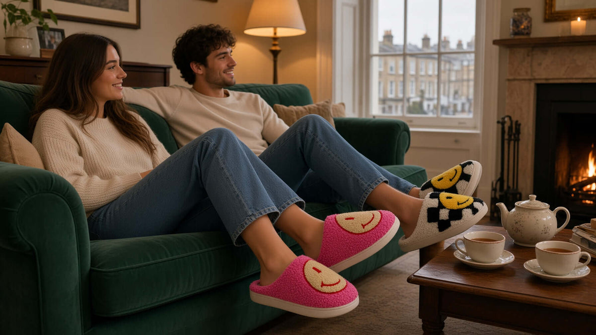 Ladies Borg Mule Happy Slippers
