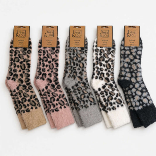 Jess & Lou - Fluffy Leopard Print Socks