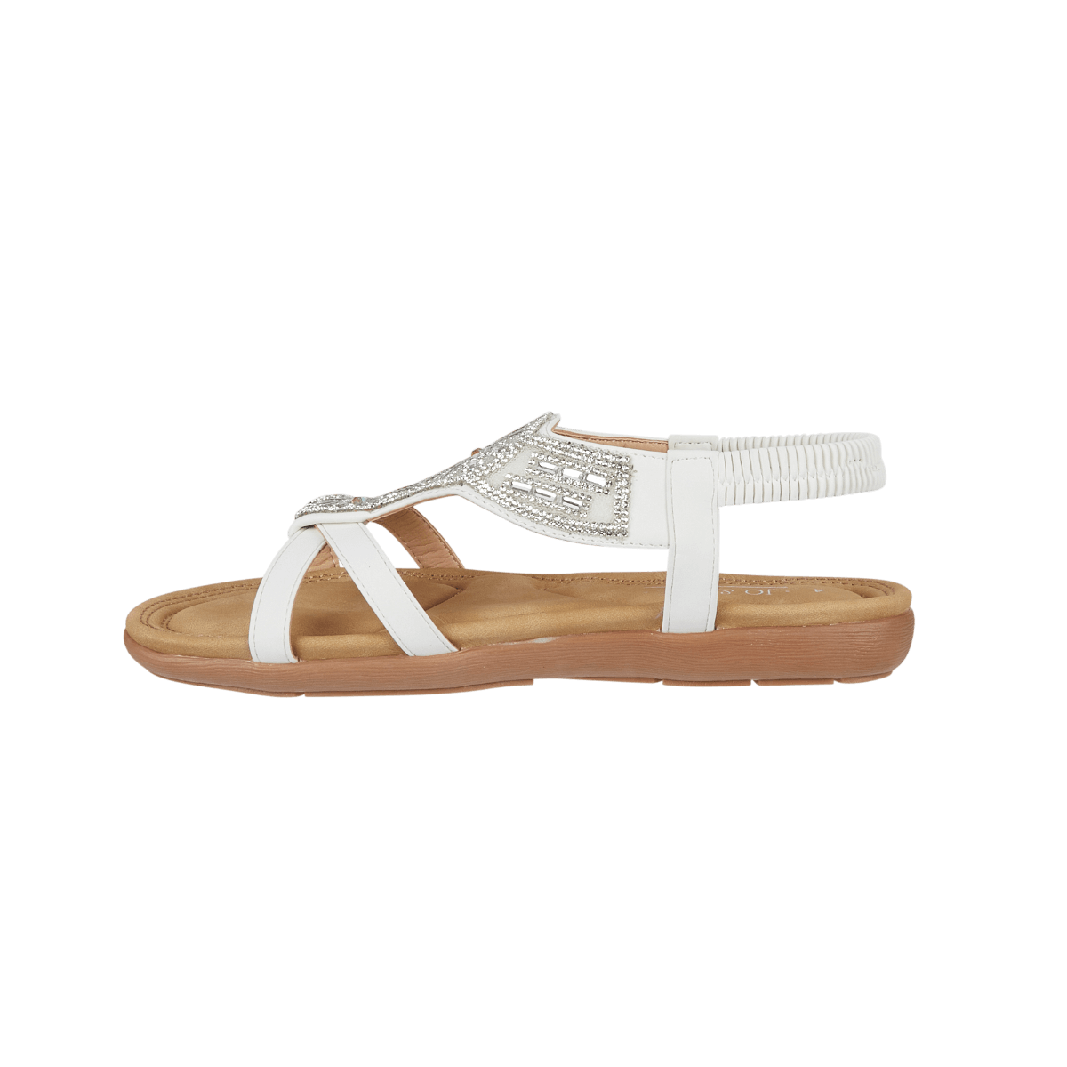 Halcyon Diamante Elasticated Back Sandal - White