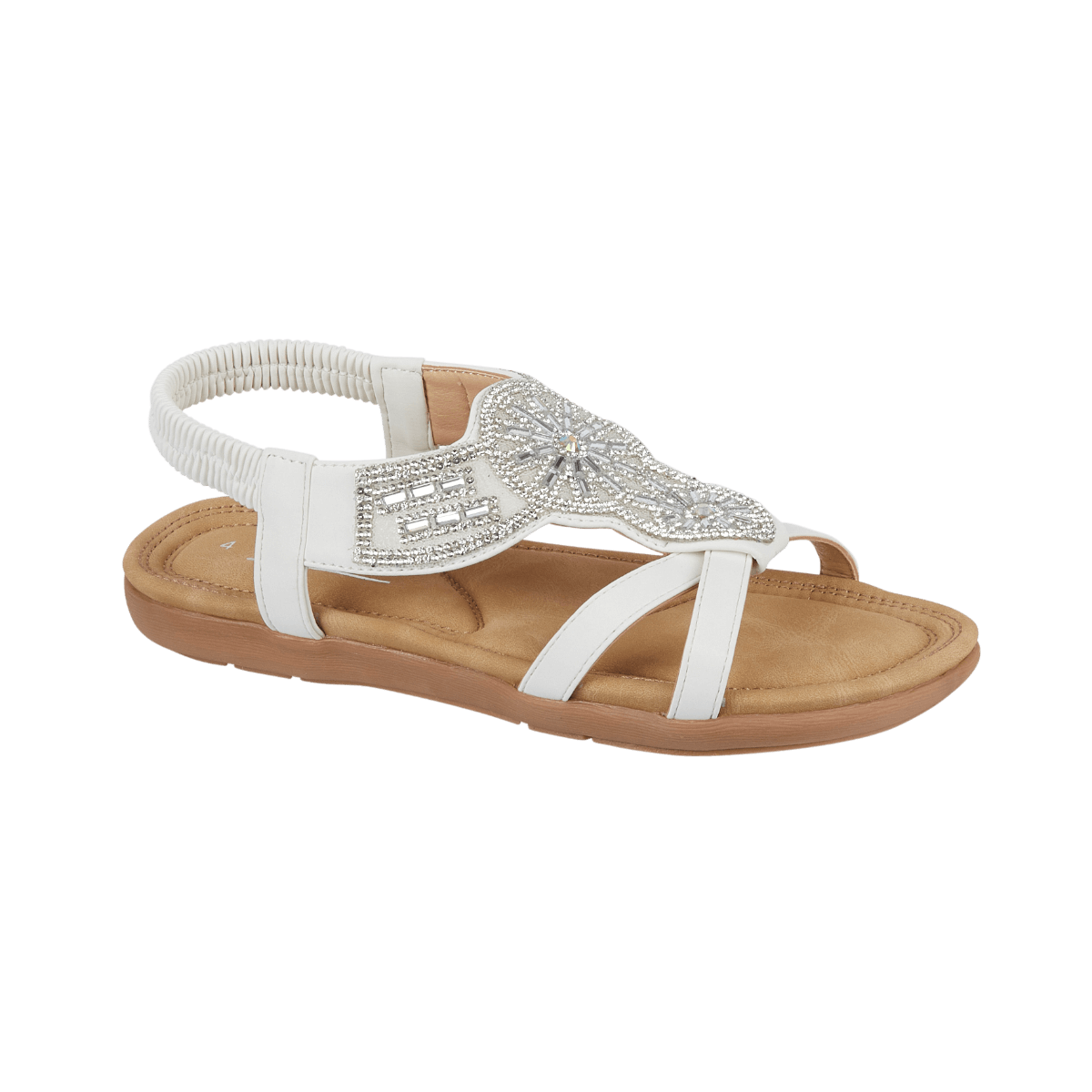 Halcyon Diamante Elasticated Back Sandal - White