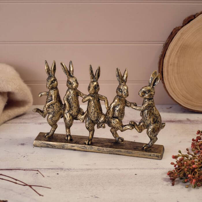 Hares Dancing Bronze Colour Resin Ornament