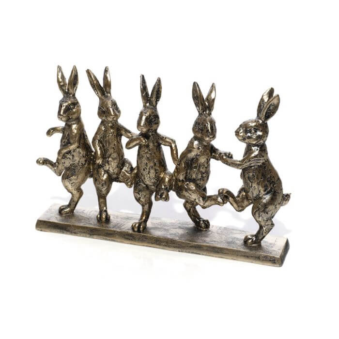 Hares Dancing Bronze Colour Resin Ornament