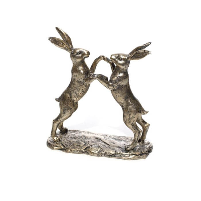 Hares Boxing Bronze Colour Resin Ornament