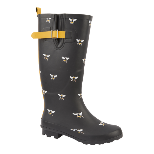 Ladies Honey Black Multi Wellington Boot