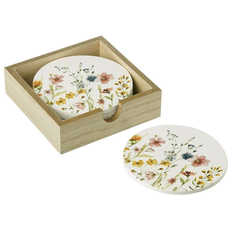 Wooden Flower Coaster Set