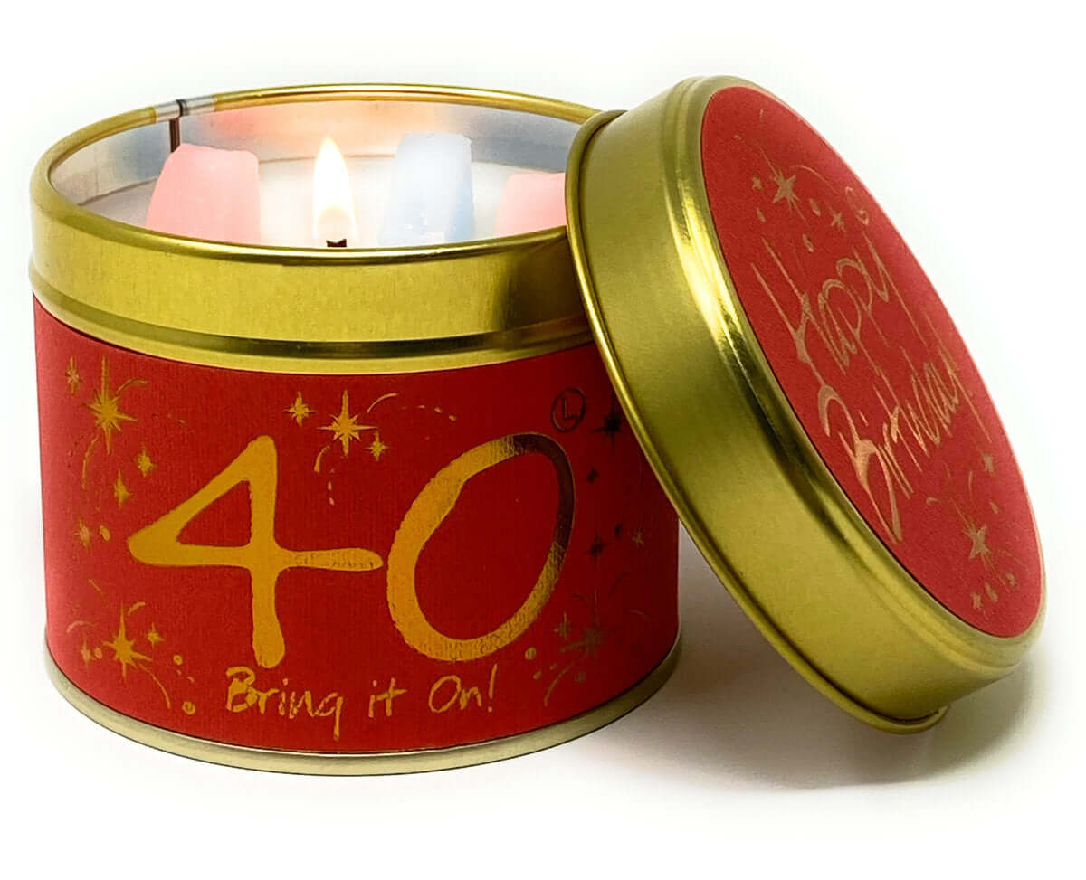 Lily Flame Happy Birthday 40th Scented Candle Tin