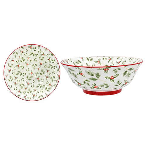 Christmas Holly Leaf Ceramic Bowl Large