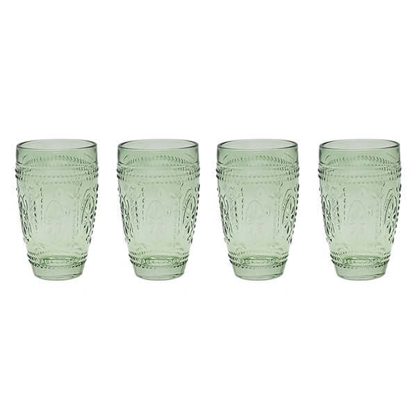 Set of 4 Green Victorian Glass Tumblers