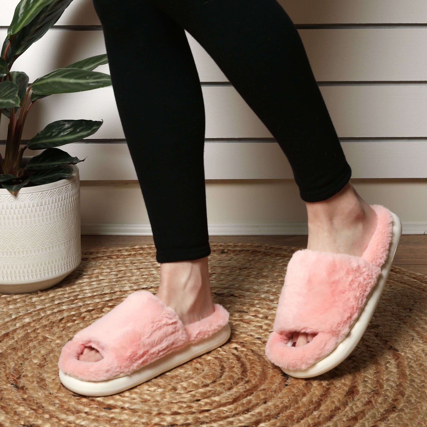 Pink Fluffy Slider Style Slippers