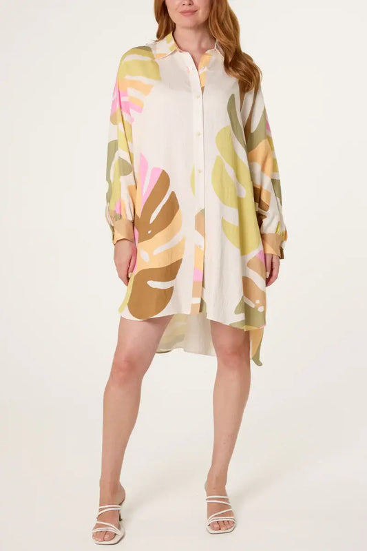 Exotic Leaves Oversized Shirt Dress